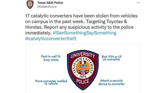 Screen shot from the Texas A&M police department's Twitter account.