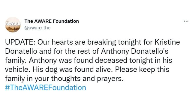 Screen shot from The AWARE Foundation's Twitter account.