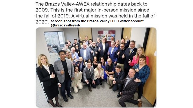 Screen shot from the Twitter account of the Brazos Valley economic development corporation.
