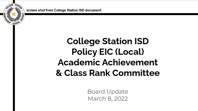 Screen shot from College Station ISD document.