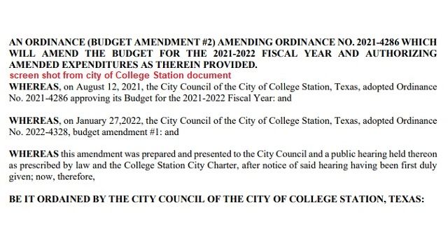 Screen shot from a city of a city of College Station document.