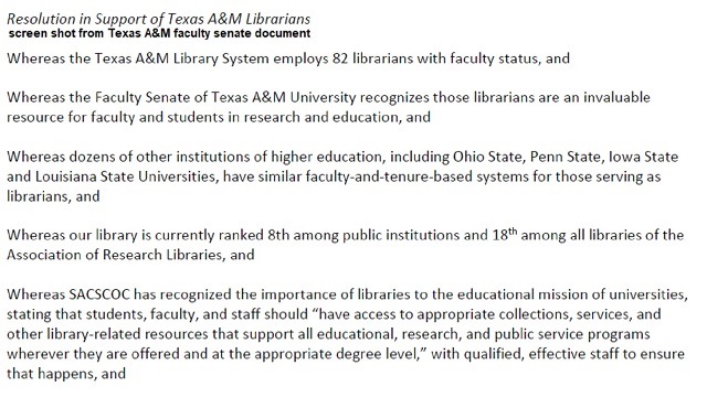 Screen shot from a Texas A&M faculty senate document.