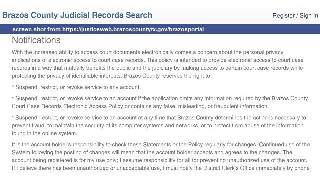 Screen shot from https://justiceweb.brazoscountytx.gov/brazosportal