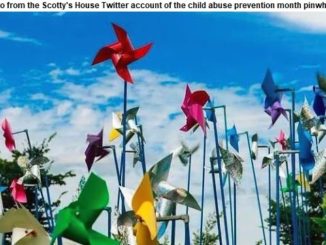 2018 photo from the Scotty's House Twitter account of the child abuse prevention month pinwheel garden.