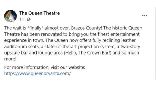 Screen shot from the Facebook page "The Queen Theatre".