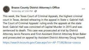 Screen shot from the Brazos County district attorney's office.