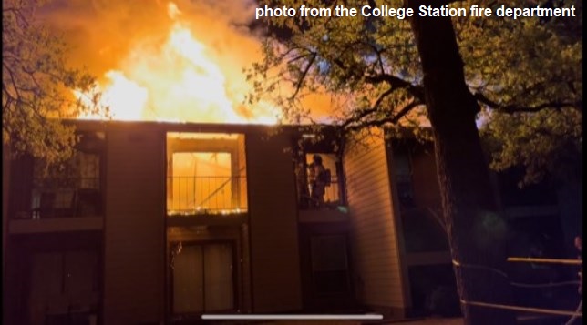 Photo from the College Station fire department of the fire at Sundance apartments, April 9 2022.