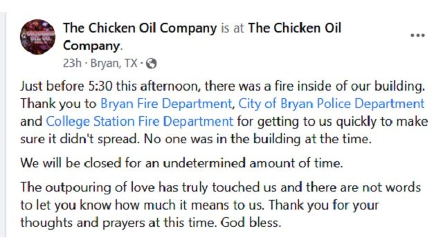 Screen shot from the Chicken Oil Company Facebook page.