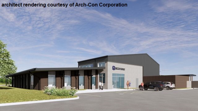Architect's rendering of the new Gulf Coast Regional Blood Center building in College Station is courtesy of Arch-Con Corporation.