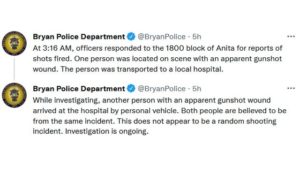 Screen shots from the Bryan police department's Twitter account.