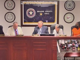 Screen shot from the Facebook Live video of the May 3, 2022 Brazos County commission meeting.