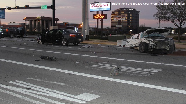 Photo from the Brazos County district attorney's office of a February 29, 2020 crash at 29th and Briarcrest in Bryan.