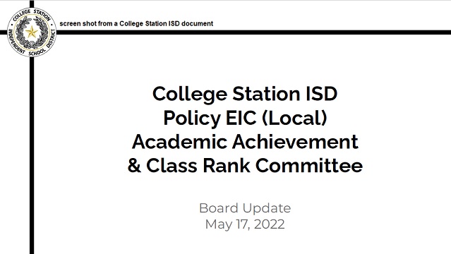 Screen shot from a College Station ISD document.
