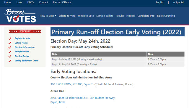 Early Voting Underway For May 24 Primary Runoff - WTAW | 1620AM & 94.5FM