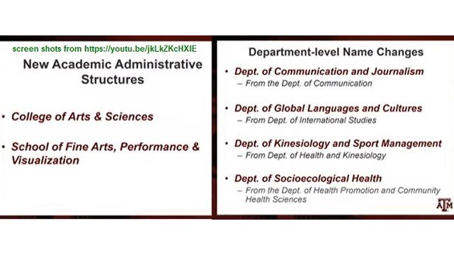 Screen shots from the May 9, 2022 Texas A&M faculty senate meeting video at https://youtu.be/jkLkZKcHXlE