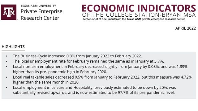 Screen shot from a document from the Texas A&M private enterprise research center.