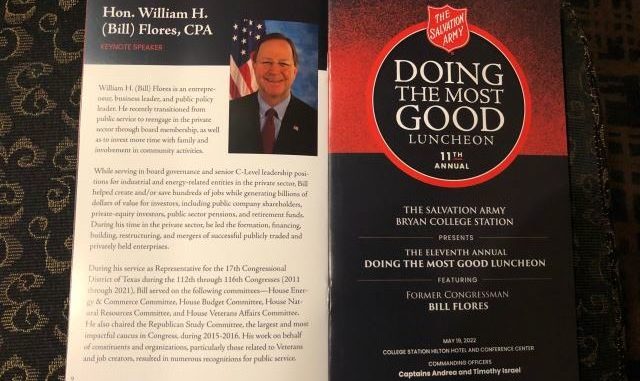 Photo of the program from the Bryan/College Station Salvation Army's 11th "Doing The Most Good" luncheon, May 19, 2022.
