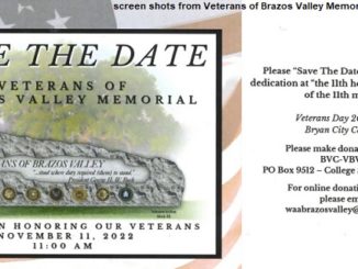 Screen shots from a Veterans of Brazos Valley Memorial postcard.