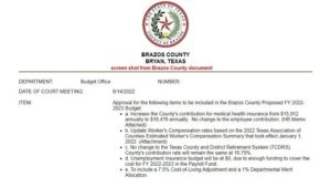 Screen shot from a Brazos County document.