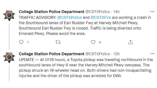 Screen shot from the College Station police department's Twitter account.