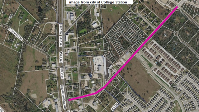 Image from the city of College Station showing in purple the stretch of Victoria Avenue to be improved.