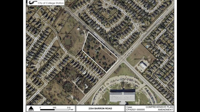 Image from the city of College Station showing in the white outline the location of the commercial development that was approved during the June 23, 2022 city council meeting.