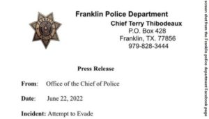 Screen shot from the Franklin police department's Facebook page.