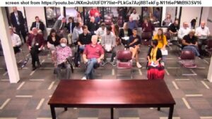 Screen shot of those attending the August 30, 2022 Brazos County commission meeting from https://youtu.be/JNXm2oUUFDY?list=PLkGx7Azj8BTekFg-N11t6ePMtB9i3SV16