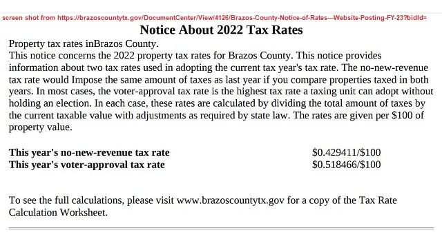 Screen shot from https://brazoscountytx.gov/DocumentCenter/View/4126/Brazos-County-Notice-of-Rates---Website-Posting-FY-23?bidId=