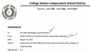 Screen shot from a College Station ISD document.