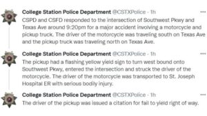 Screen shots from the College Station police department's Twitter account.