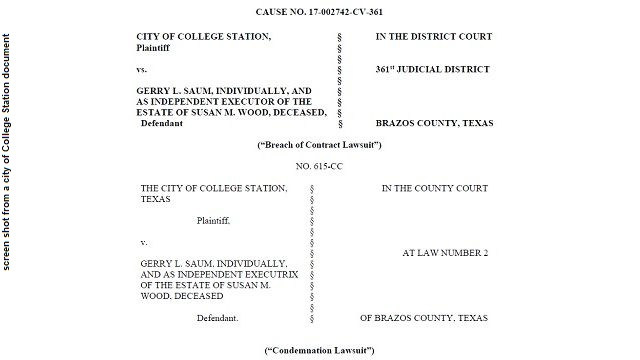 Screen shot from a city of College Station document.