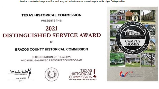 (L) Texas historical commission image from Brazos County and (R) historic campus homes image from the city of College Station.