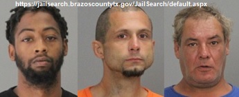 Photos of (L-R) Mykedrian Ellis, Coty Lohse, and Miguel Angel Cepeda from https://jailsearch.brazoscountytx.gov/JailSearch/default.aspx