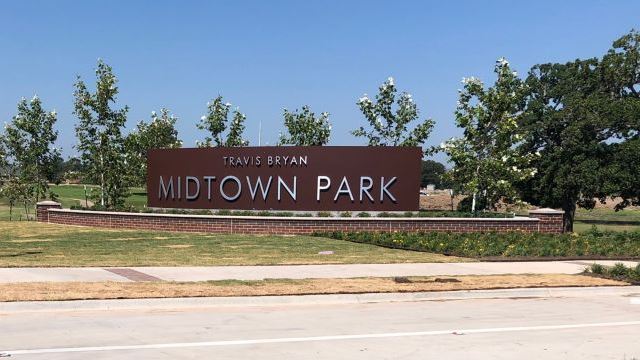 City of Bryan's Midtown Park entry signage at Villa Mara and Midtown Park Blvd. Photo taken June 16, 2021.