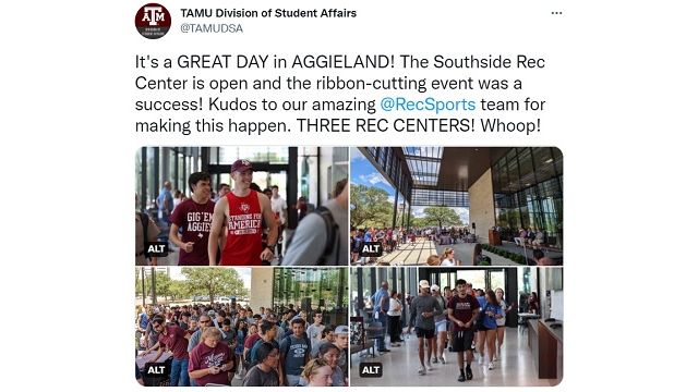 Screen shot from the Twitter account of Texas A&M's division of student affairs.