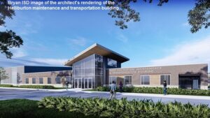 Bryan ISD image of the architect's rendering of the Halliburton maintenance and transportation building.
