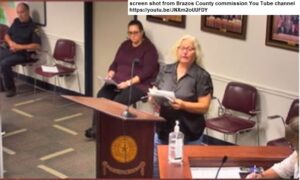 Screen shot of Dixie Bollin from the Brazos County commission You Tube channel at https://youtu.be/JNXm2oUUFDY