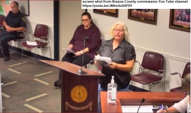 Screen shot of Dixie Bollin from the Brazos County commission You Tube channel at https://youtu.be/JNXm2oUUFDY