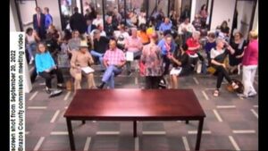 Screen shot of the audience attending the September 20, 2022 Brazos County commission meeting from the Brazos County commission You Tube channel.