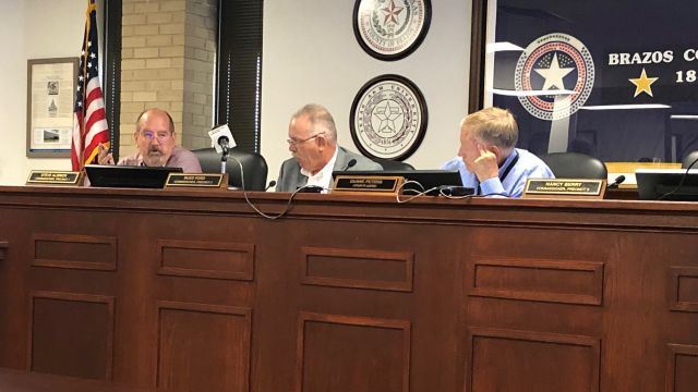 (L-R) Brazos County commissioners Steve Aldrich and Russ Ford and county judge Duane Peters participating in a tax rate workshop on September 26, 2022.