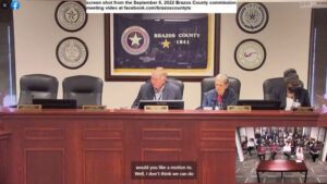Screen shot from the September 6, 2022 Brazos County commission video at facebook.com/brazoscountytx