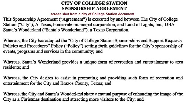 Screen shot from a city of College Station document.