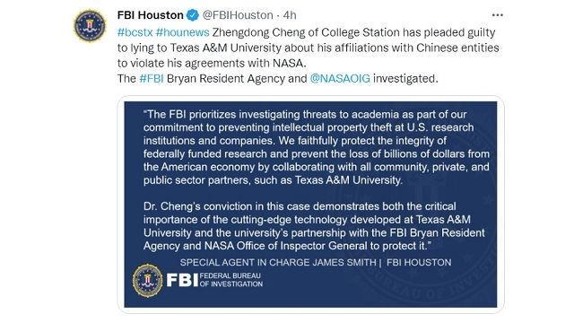 Screen shot from the Houston FBI office Twitter account.