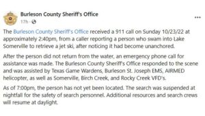 Screen shot from the Burleson County sheriff's office Facebook page.