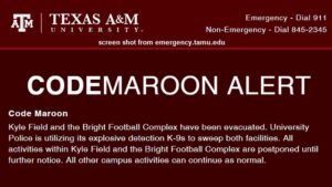 Screen shot from emergency.tamu.edu