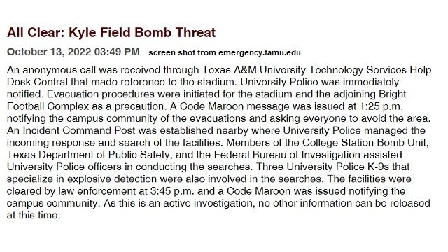 Screen shot from emergency.tamu.edu