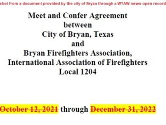 Screen shot from a document provided by the city of Bryan from a WTAW News open records request.