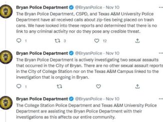 Screen shot from the Bryan police department's Twitter account.