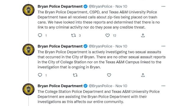 Screen shot from the Bryan police department's Twitter account.